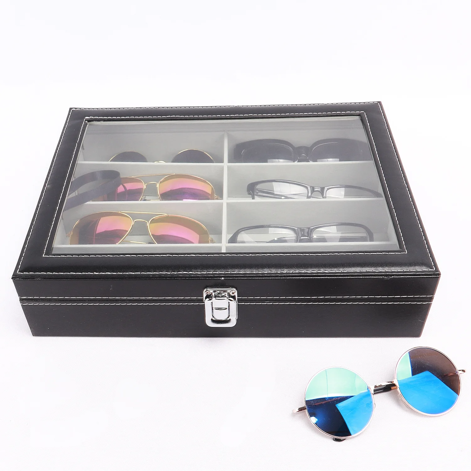 PU Glasses Display Box Wooden 8-compartment Glasses Box High-end Sunglasses Storage box Sunglasses Packaging Box