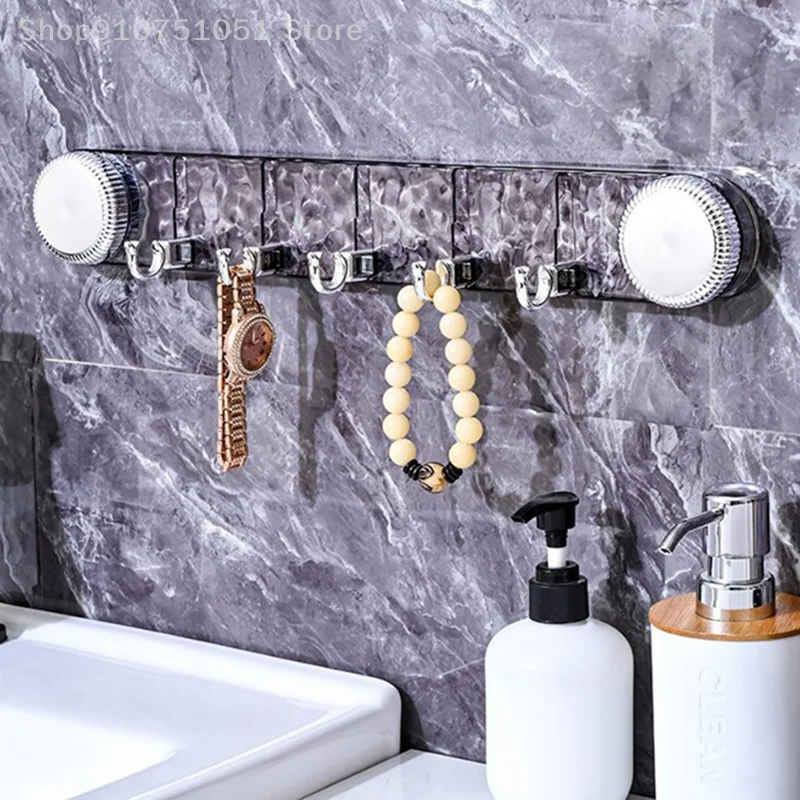5 Hooks Rotating Suction Cup Hooks Punch-Free Strong Load-Bearing Bathroom Towel Rack Wall Mounted Corrugated Row Hook