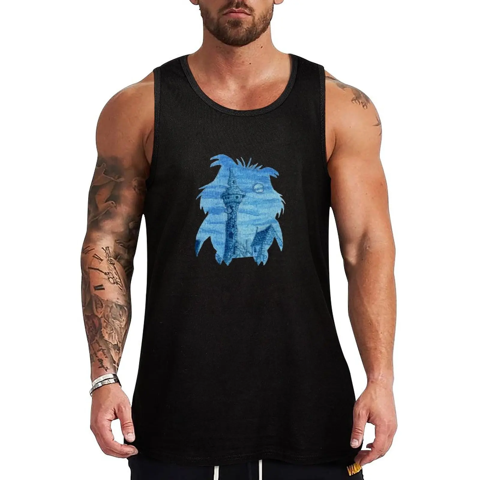 

Watercolor Silhouette The Sword In The Stone Archimedes Tank Top mens clothing Men's cotton t-shirt Men's t-shirts gym for men