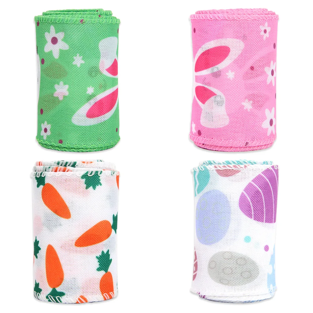 Easter Ribbon Vibrant Easter Egg Ribbon Cartoon Rabbit Ribbon Embroidered For Floral Arrangements Easter Wreaths