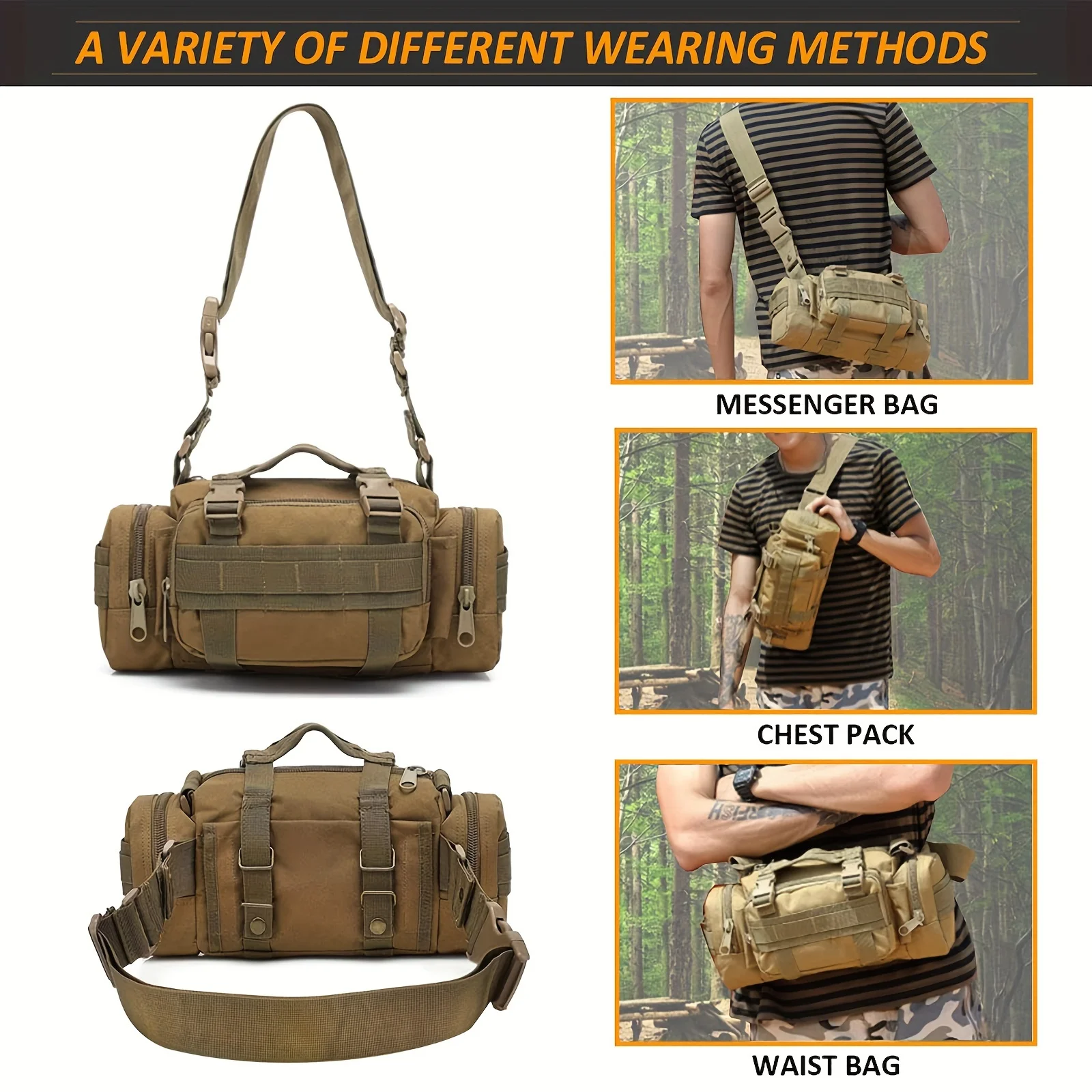 Waist Fanny Pack for Men Waterproof Cross-body Shoulder Sling Bag for Hiking Outdoor Climbing Fishing Camping