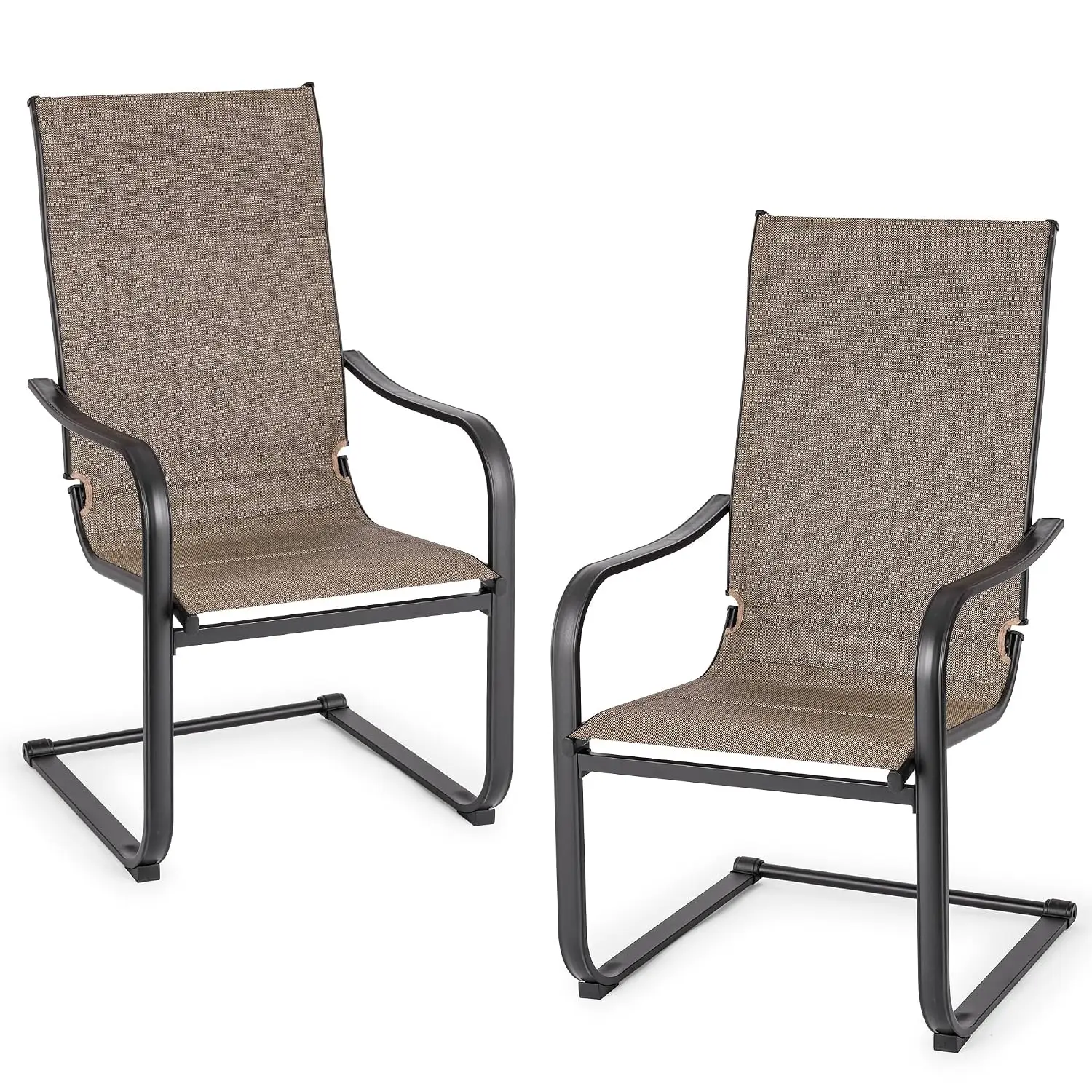 Textilene Patio Chairs C-Spring High Back Dining Set 2 Lawn Poolside Garden Backyard Black, Customized