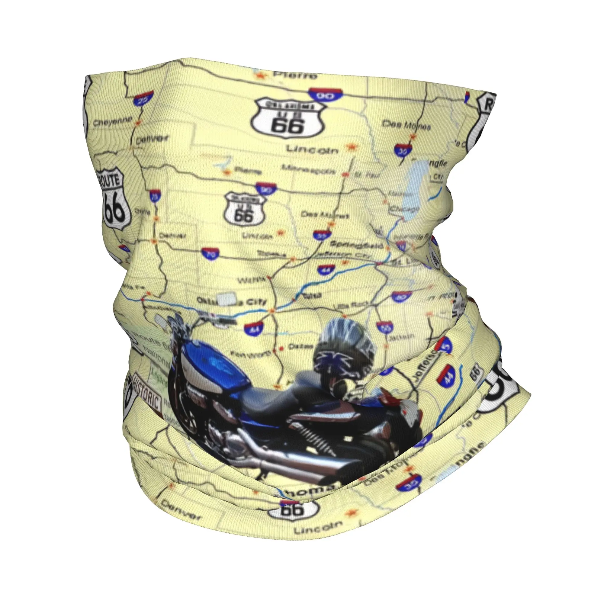 Custom Vintage Route 66 Starburst Neck Gaiter Women Men UV Protection Winter Road Trip Adventure Print Bandana Scarf for Hiking