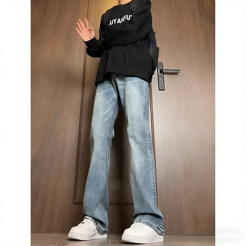Men New Versatile American Style Vintage Blue Jeans Spring Autumn Trend Baggy Straight Leg Comfortable Men's Denim Trousers - Image 4