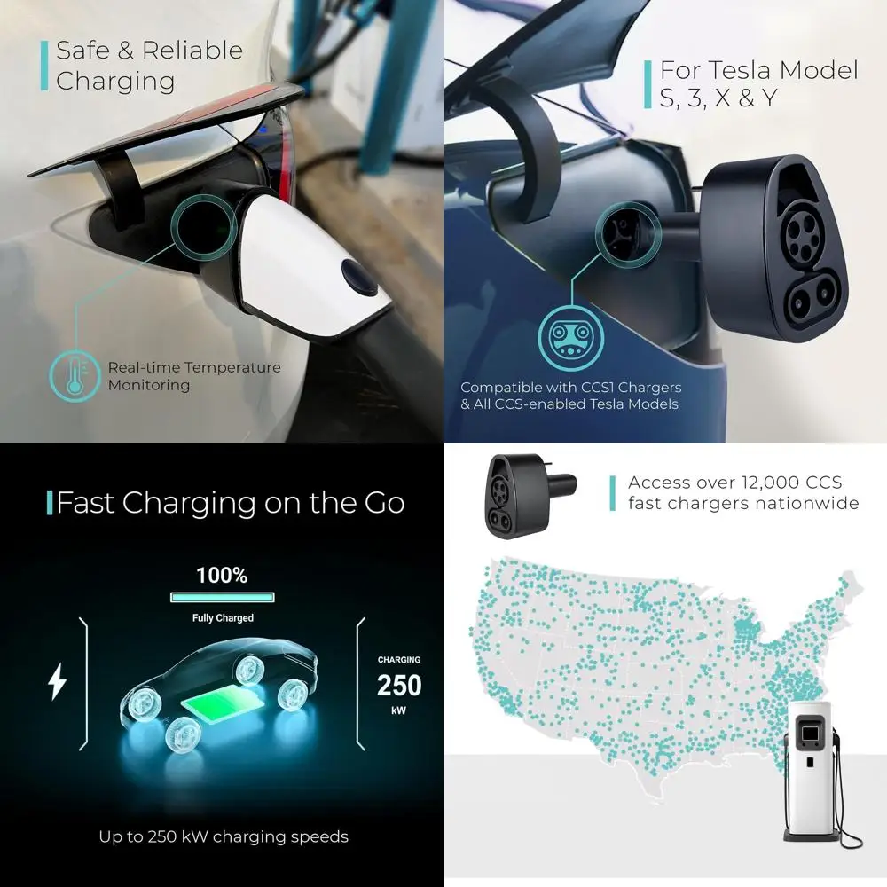 محول CCS إلى Tesla - محول شاحن تسلا 500 أمبير، 500 فولت - متوافق مع جميع موديلات تسلا ومريلات NACS التي تدعم CCS - شاحن سريع DC