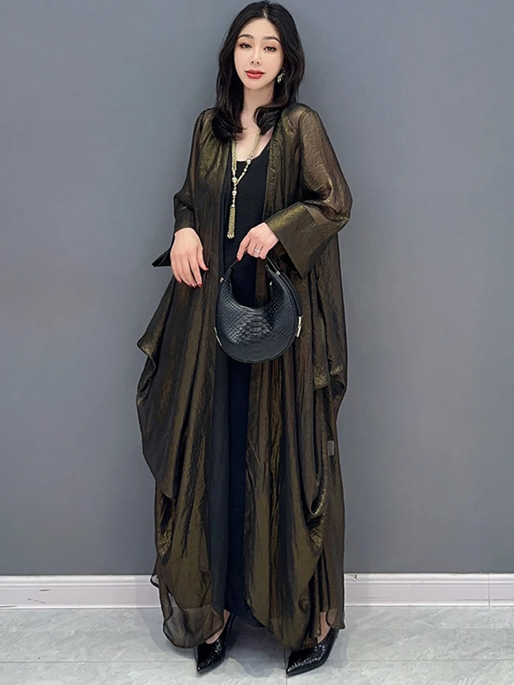 XITAO V-neck Nine Quarter Sleeve Trench Fashion Solid Color Loose Casual Temperament 2024 Summer Women New Trench HQQ2342