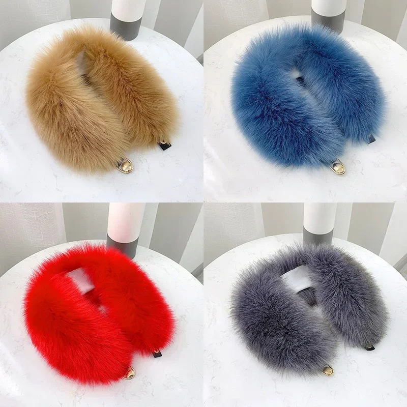 Faux Fox Fur Collar Shawl Women Furry Collar for Winter Coat Hood Decor Plush Fake Fur Scarf Parkas Jacket Fur Collars