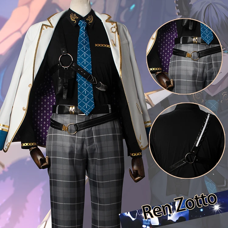 COS-KiKi Anime Vtuber Nijisanji Ren Zotto Game Suit Cosplay Costume Gorgeous Handsome Uniform Halloween Party Outfit Unisex