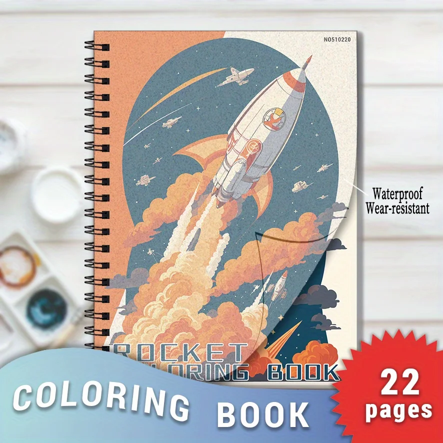 Space Rocket Coloring Book - 8.3 x 11.2 inches 22 pages rocket coloring book - helps relieve stress and emotions, positive think