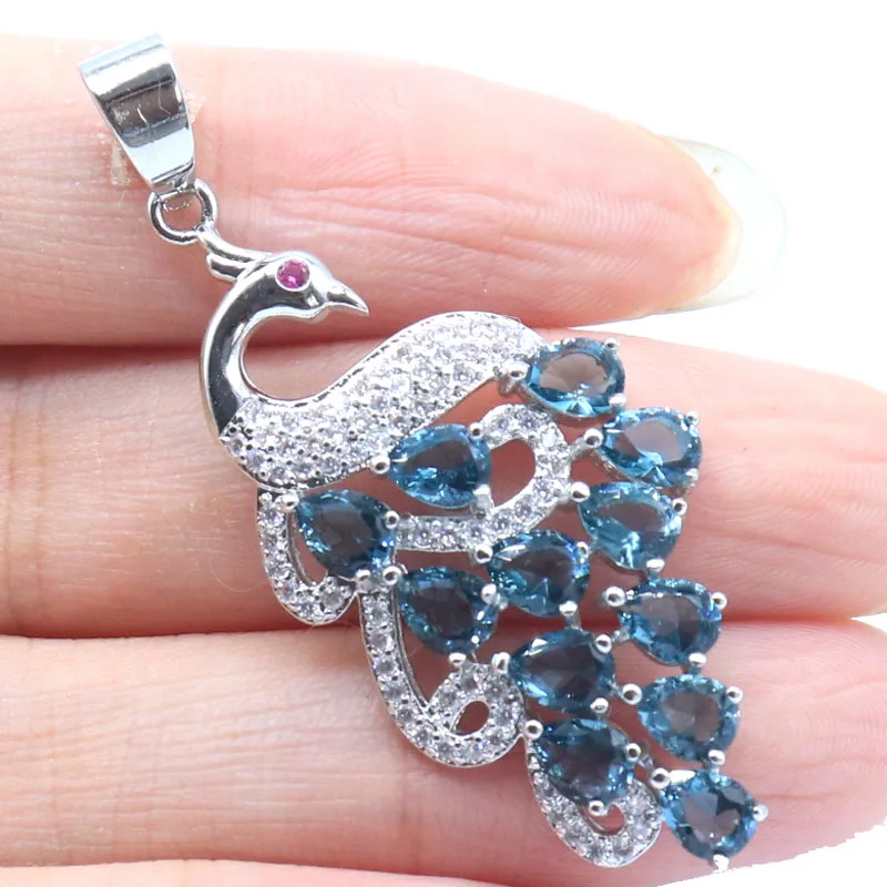

Buy 5 Get 1 Free 46x20mm SheCrown Peacock Shape Peridot Tanzanite Blue Topaz Pink Morganite CZ Women Silver Pendant