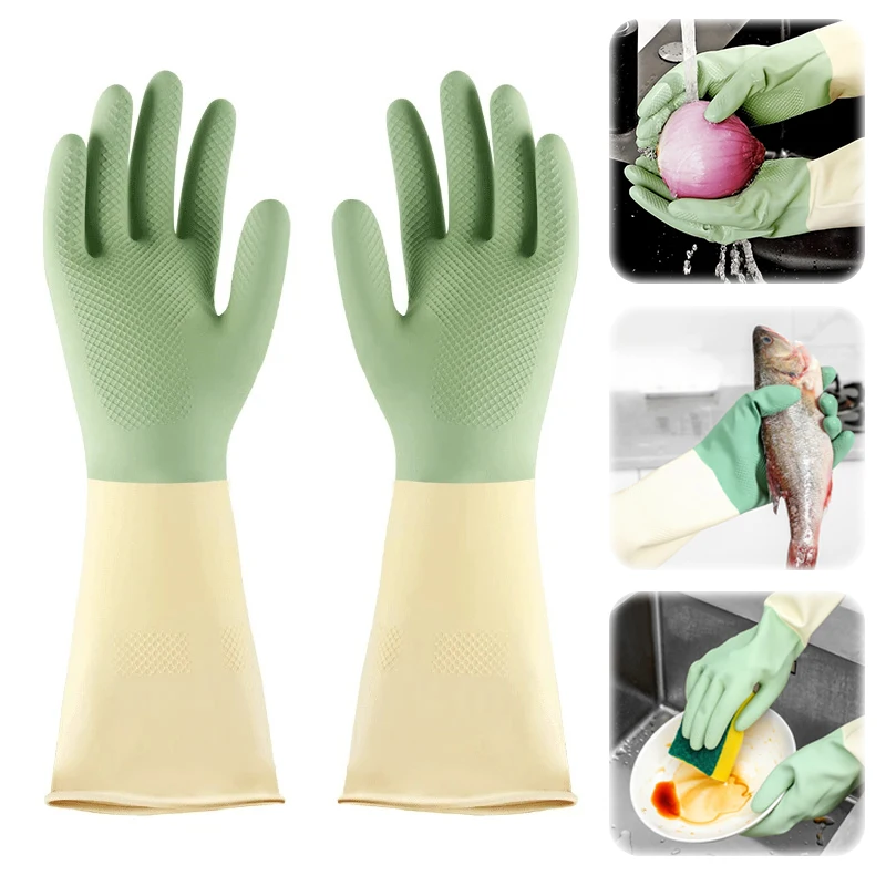 1 Piece Of Waterproof Latex Kitchen Gloves (rubber Gloves) In Mint Green, Suitable For Dishwashing, Cleaning And Household Use