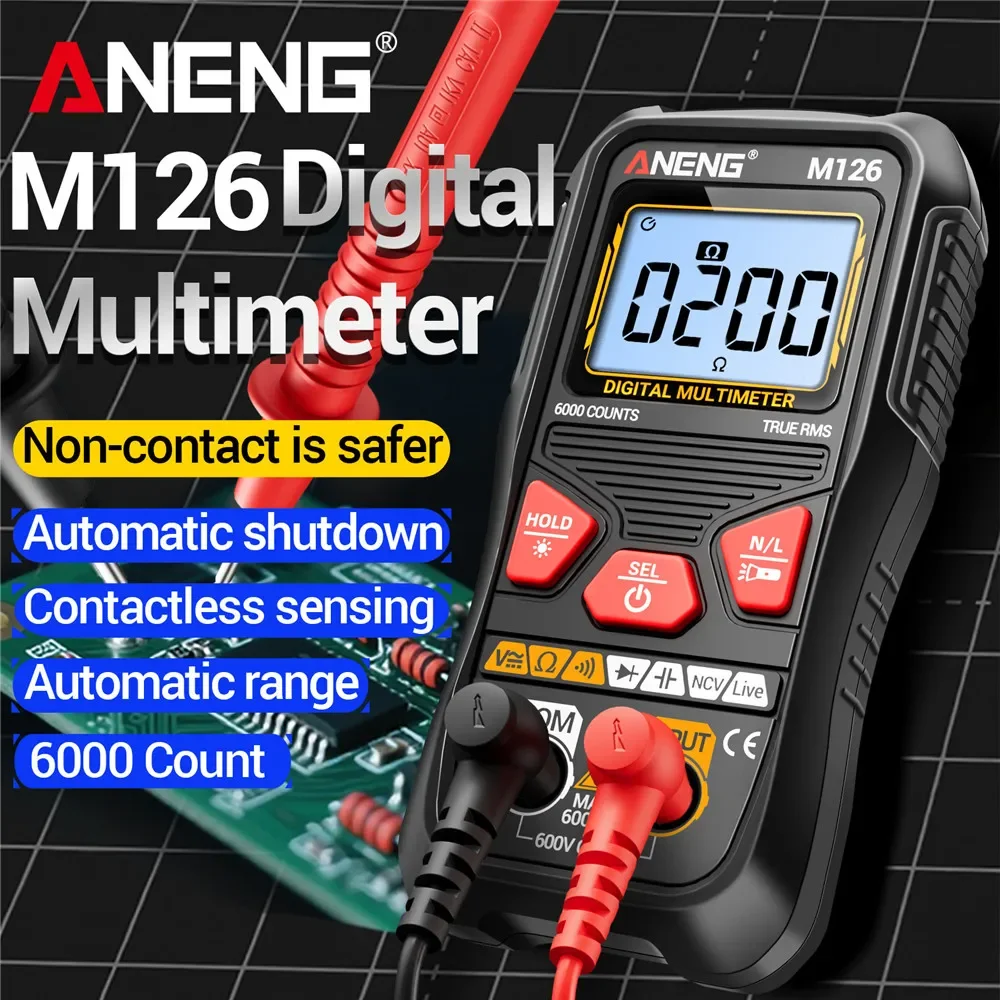 ANENG M126 Auto Range Digital Multimeter 0~600V Voltmeter Resistance Capacitance Meter, NCV Voltage Sensing Recognition Data Hol