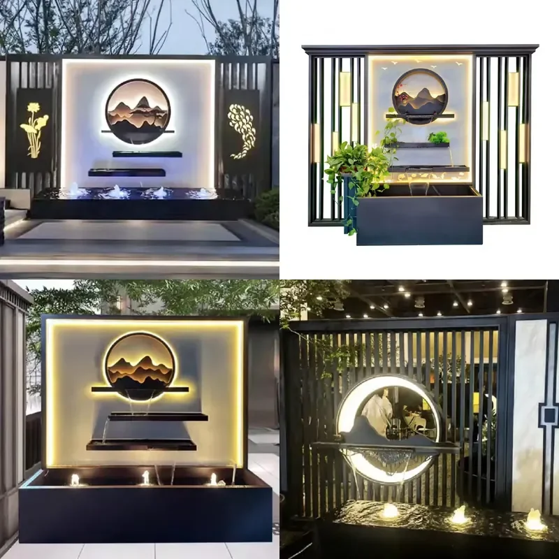 Modern Feng Shui Indoor Water Curtain Screen Geomancy Wall Metal Water Features
