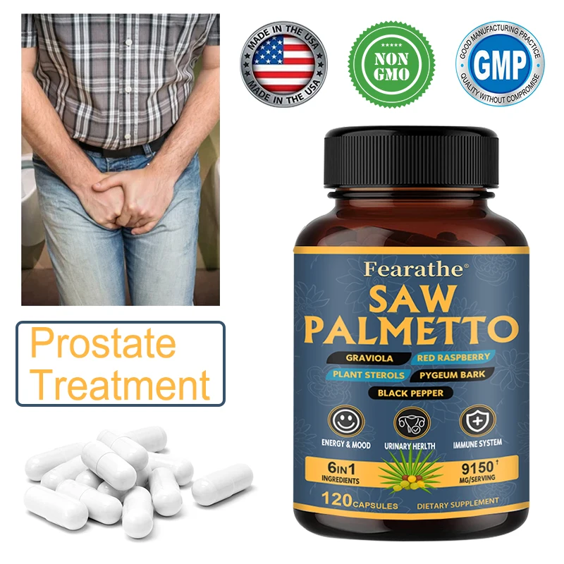 6IN1 Organic Saw Palmetto Supplement for Men and Women, DHT Blocker, Urinary Health and Prostate Health Support Supplement