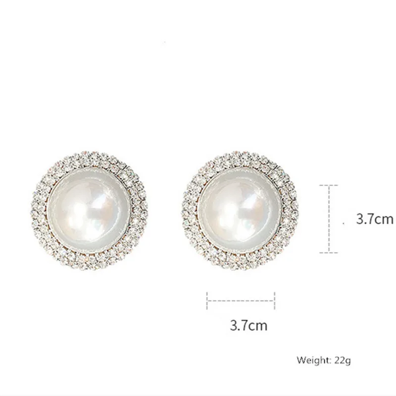 FYUAN Big Simulated Pearl Stud Earrings for Women Girl Round Geometric Rhinestone Earrings Party Weddings Jewelry Gifts