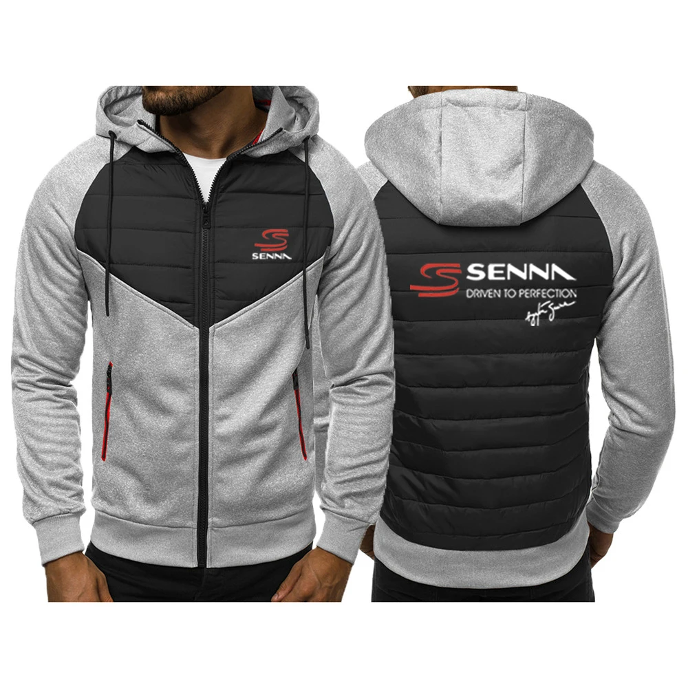 2024 New Ayrton Senna Printing Hooded Jacket Spring and Autumn Men Patchwork Zipper Comfortable Coat Long Sleeve Tops