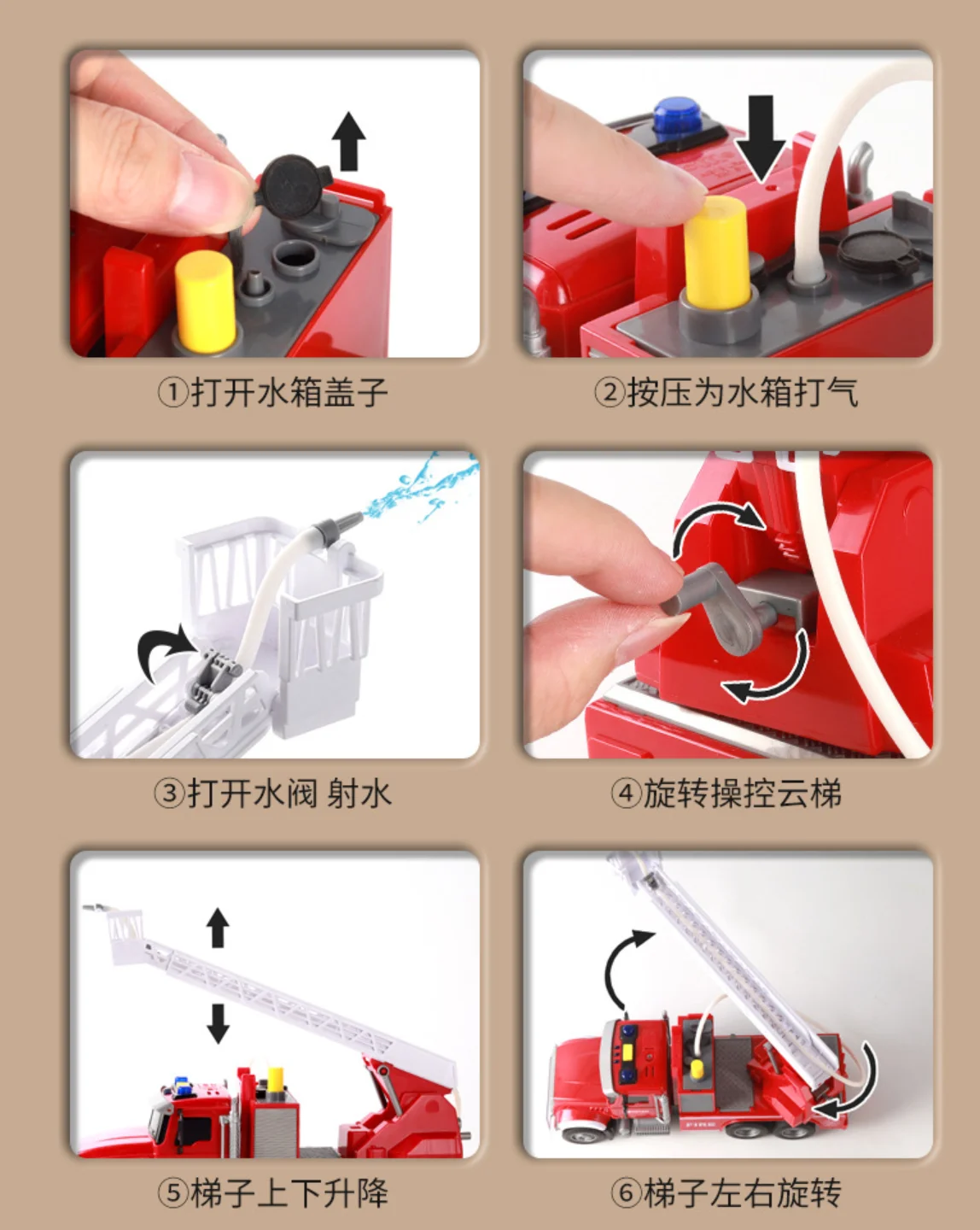 B454 novo motor de incêndio pode pulverizar água sprinkler caminhão tanque de óleo carro infantil, brinquedo de caminhão de escada extragrande