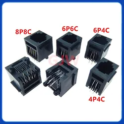 10pcs RJ11 Socket 52-6P6C 4P4C 8P8C Seat RJ12 Phone Jack Female Crystal Head Socke 180 degrees Vertical 6P6C Telephone Connector