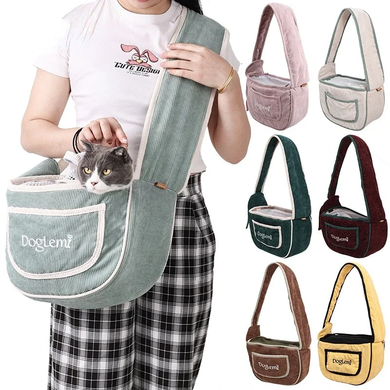 Carrier Bag for Cat and Small Dogs Light Weight Pet Shoulder Bag Washable Corduroy Breathable Travel Bag Pet Carrier Supplies