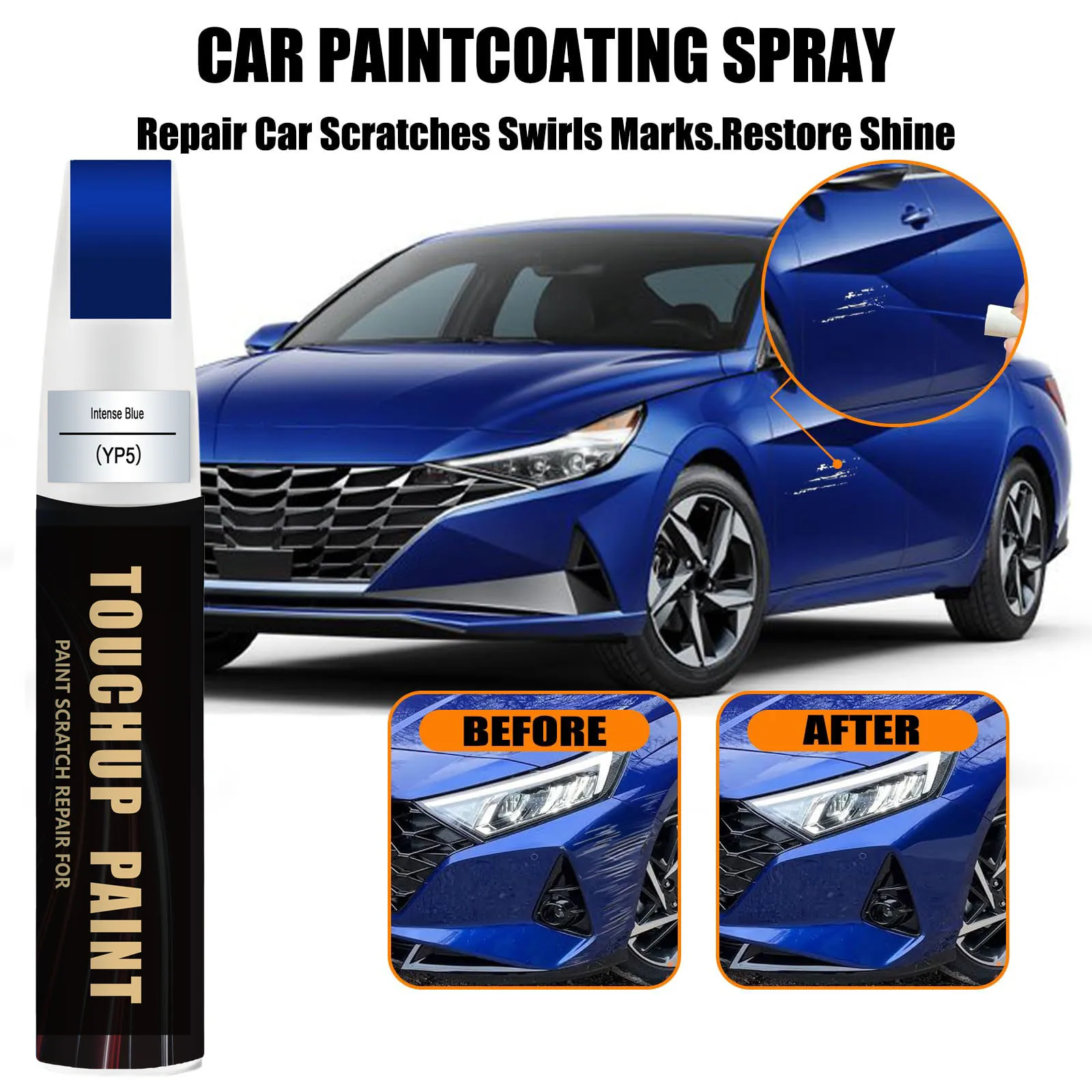 Car Touch up Paint(YP5 Intense Blue) Compatible with Hyundai, Car Paint Pen Scratch Repair Two-In-One Touch Up Paint