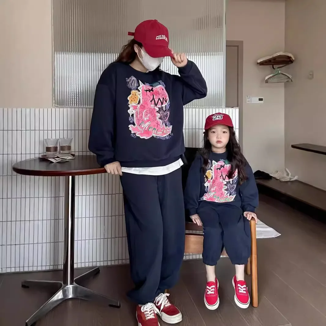 Fashion Family Matching Outfits Autumn New Father Mother and Daughter Son Same Sweatshirts + Pants Two Piece Clothes Sets Korean