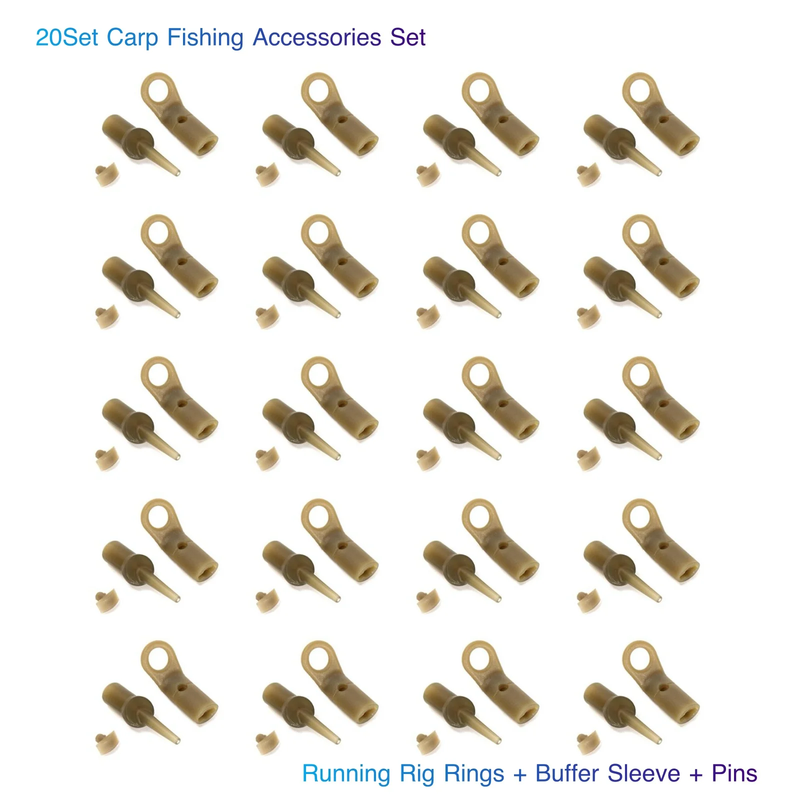 20Set Carp Fishing Accessories Set (Running Rig Rings + Buffer Sleeve + Pins) for Lakes, Rivers, Oceans