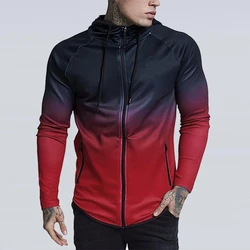 Spring Men's Jacket Fashion High Street Trend Gradient Hooded Jacket Printed Casual Zipper Sports Jacket Plus Size