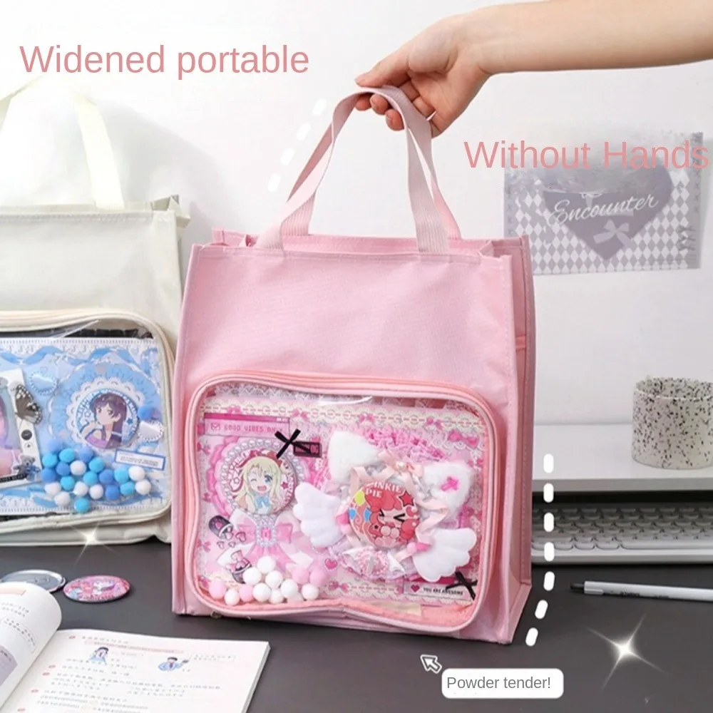 Large-capacity Transparent Itabag Multi-functional Foldable Canvas Handbag Lightweight Solid Color Students Tutorial Bag Boys