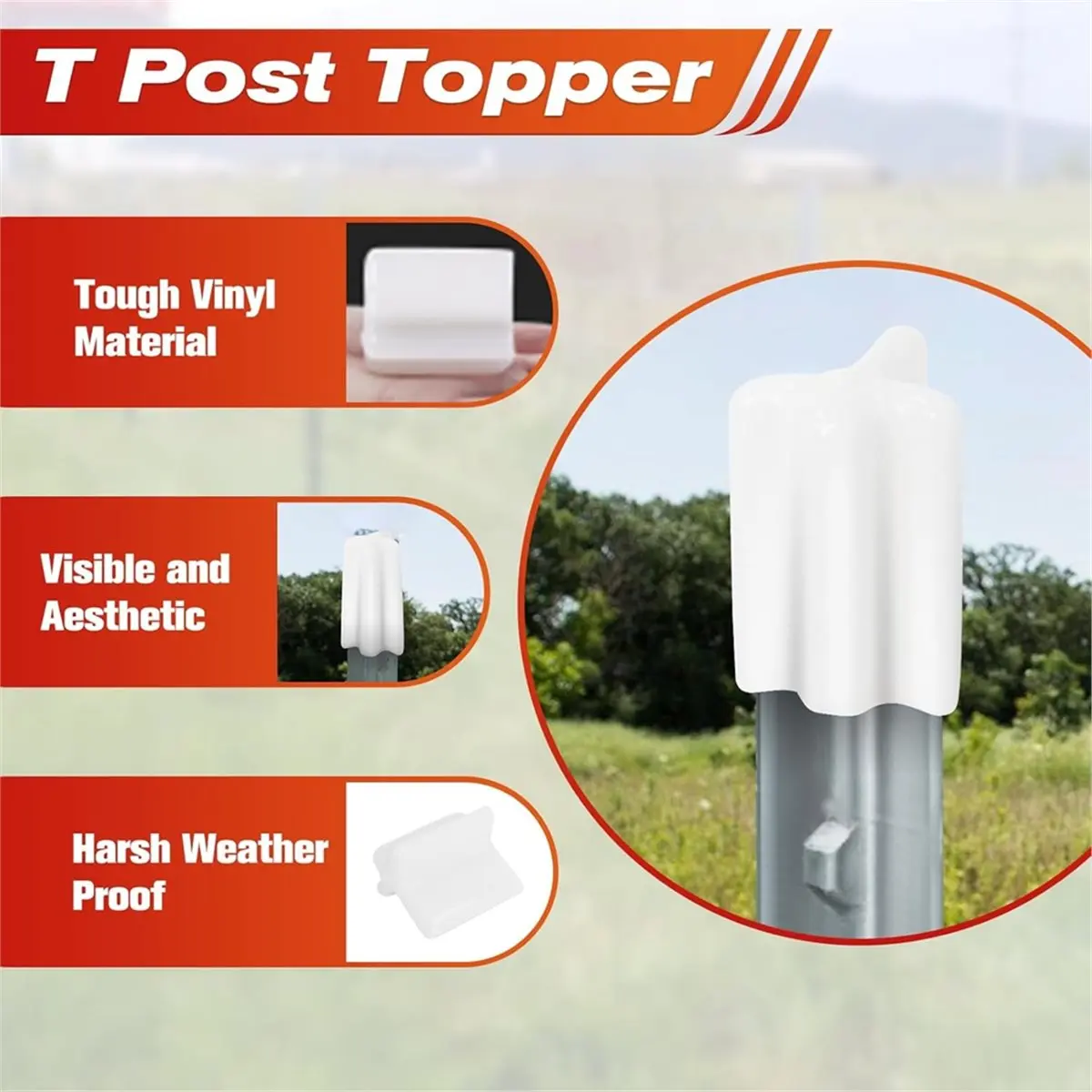 Utility Design 50 Pcs T Post Safety Caps, Safe T-Post Caps T Post Topper, Vinyl Safety Caps, White
