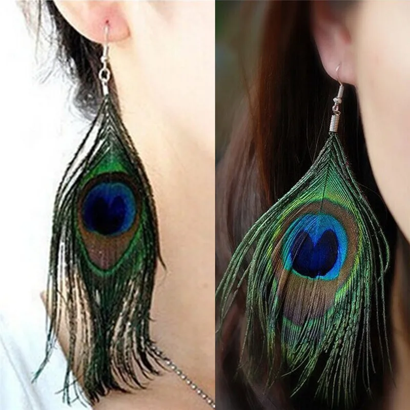 Crystal Long Design Peacock Feather Drop Earrings For Women Earring New Jewelry