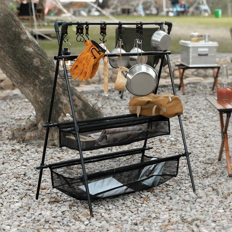 Picnic Under Table Storage Bag Desk Storage Box Tripod Mesh Basket Organizer Camping Table Tripod Rack for Picnic Camping