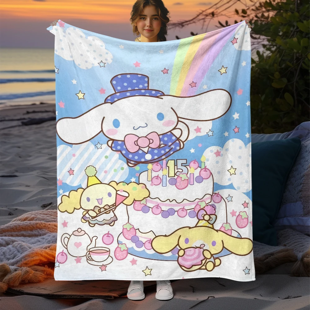 Dos desenhos animados impresso flanela cobertor, Cinnamoroll, Sanrio Sofá Quarto cochilo cobertor para casa e escritório, carro cama viagem piquenique cobertor, presente