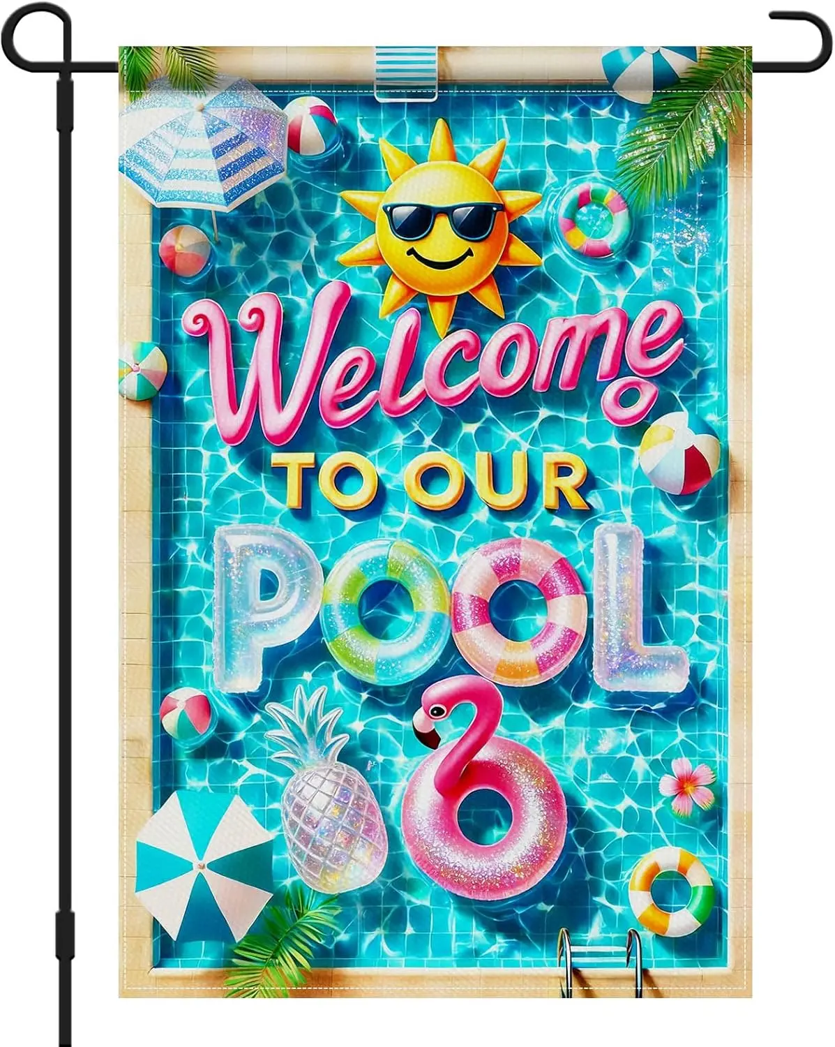 Summer Welcome to Our Pool Garden Flag 12 x 18 Inch Flamingo Pool Yard Flag Double Sided Decorative Burlap Summer Swimming p PPZ
