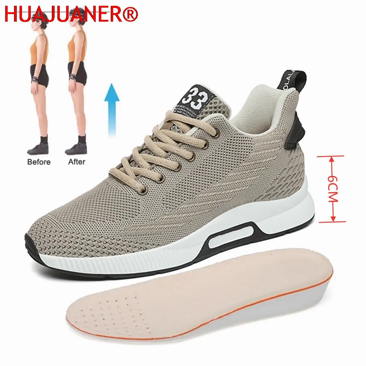 Elevator Shoes Men Sneakers Heightening Shoes Height Increase Shoes Insoles 6CM Man Daily Life Height Increasing Shoe