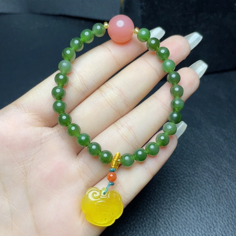 Natural jasper with beeswax lucky lock small pendant light luxury niche temperament bracelet fashion national style bracelet