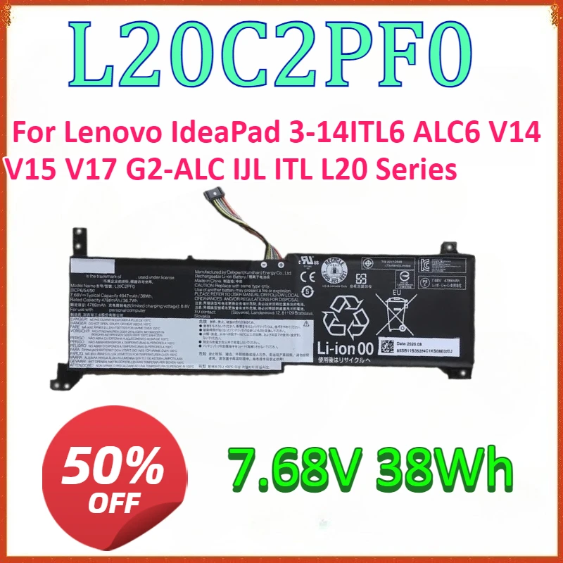 SWZY L20C2PF0 7.68V 38Wh L20C3PF0 11.1V 44Wh Laptop Battery For Lenovo IdeaPad 3-14ITL6 ALC6 V14 V15 V17 G2-ALC IJL ITL L20 Seri