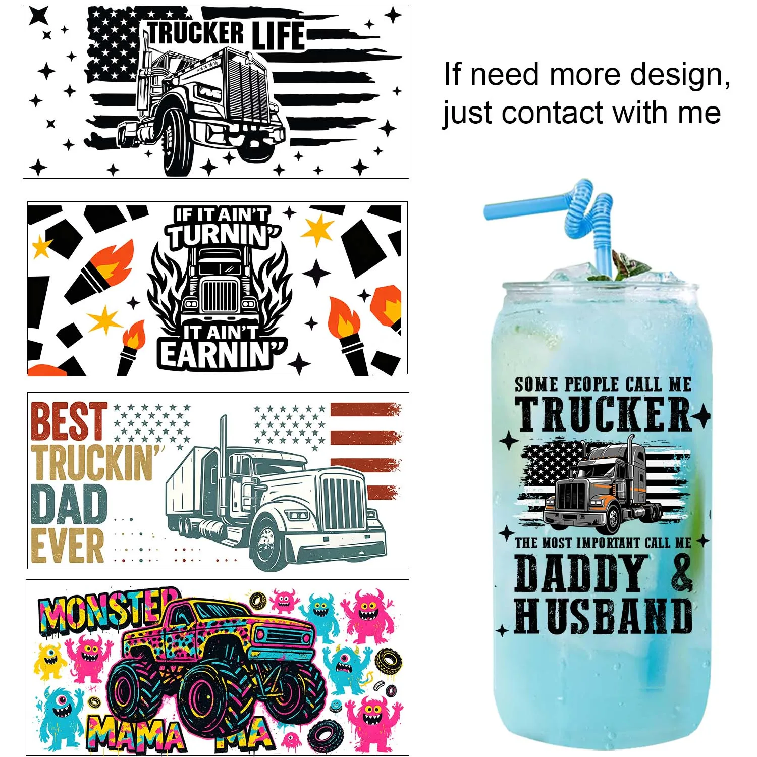 1/5pcs bundle Supper Dad Monster Trucks Style UV DTF Sticker DIY Decals 3D transfer uvdtf tumbler sticker 16oz uv dtf cup wrap