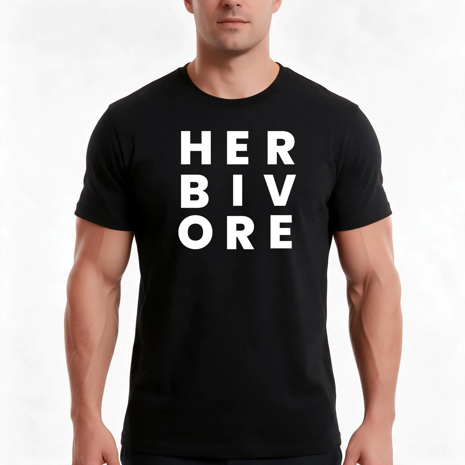 Herbivore Vegan Gym T-Shirt, Summer Casual Cotton Tee, Oversized Streetwear Tops, Vintage Graphic Print, Loose Fit Short Sleeve