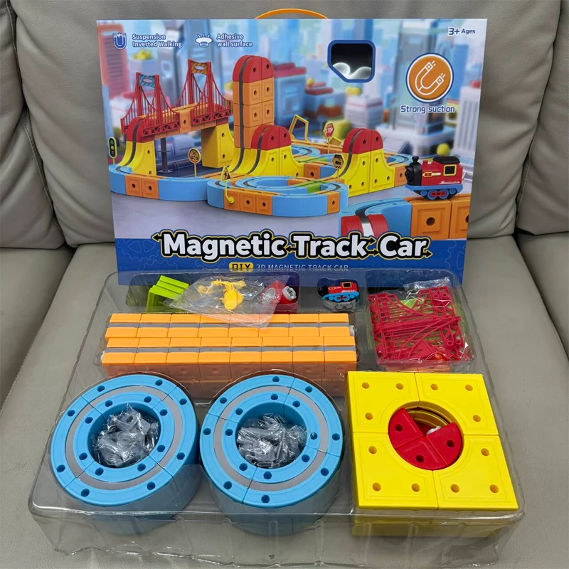 組み立て式磁気トラック列車セット 多用途ビルディングトラック 磁気おもちゃ列車 子供向けDIY 非リモコンレールカー ギフト
