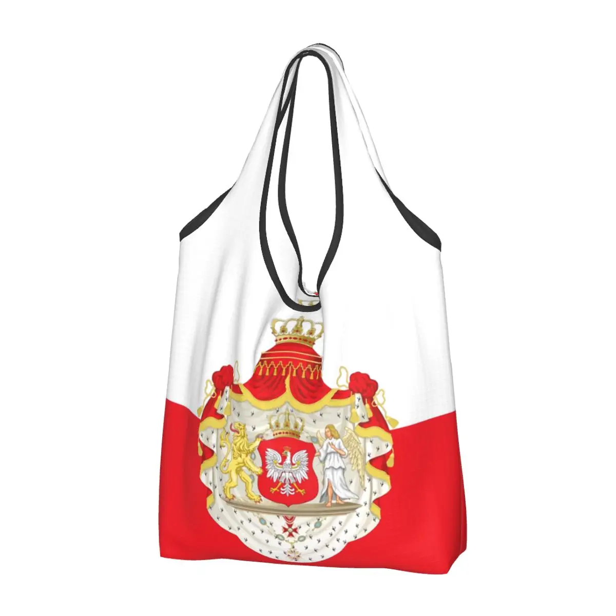 Funny Flag Of The Kingdom Of Poland Shopping Tote Bags Portable Groceries Shopper Shoulder Bag