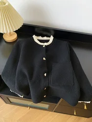 Love Button Knitted Cardigan Jacket Coat Lazy Style Sweet Fashion Sweater Tops Women's Clothing 2024 Autumn New