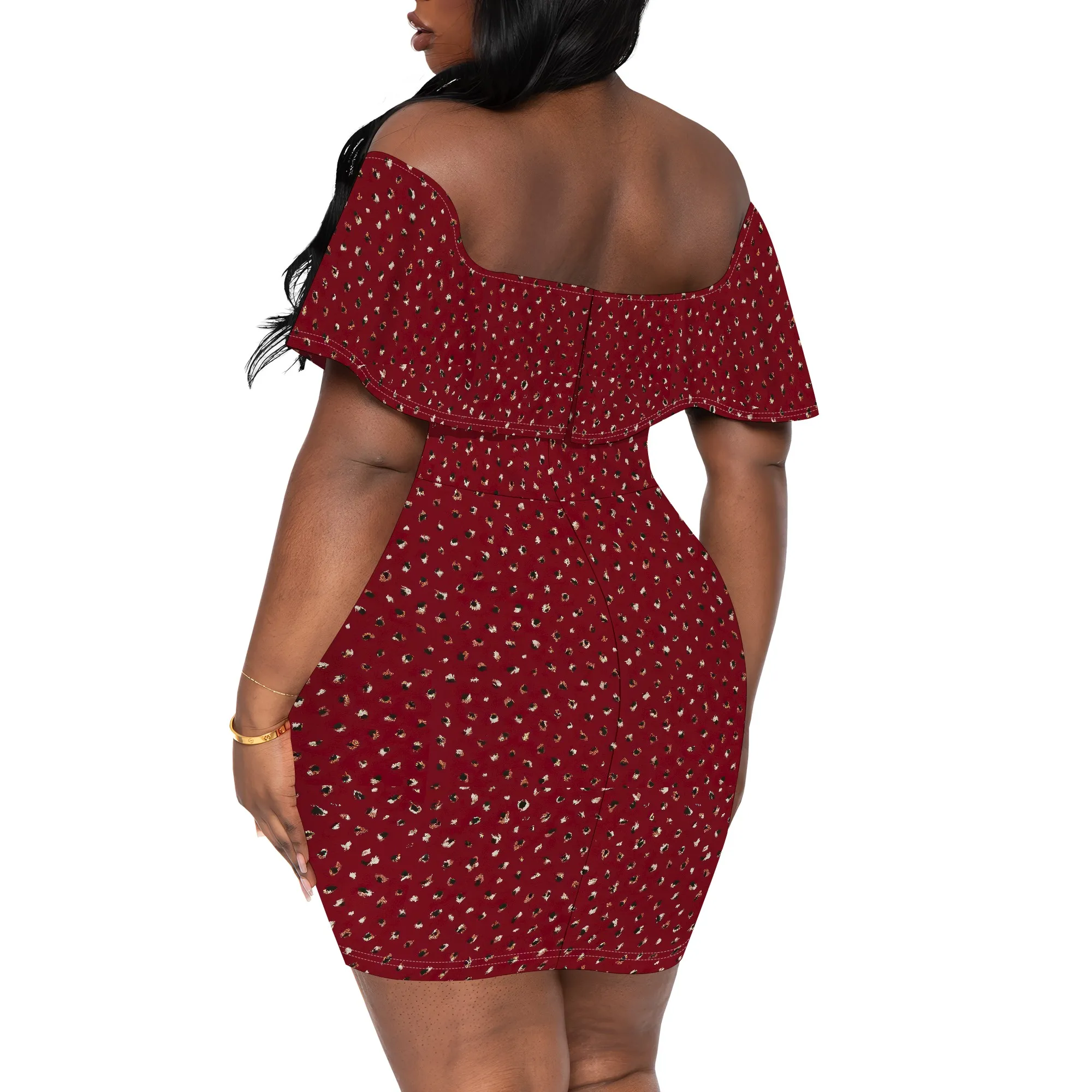 Women's Sexy Off Shoulder Ruffle Plus Size Mini Dress Nightclub Bodycon Pencil Skirt Short Skirt for Curvy Women