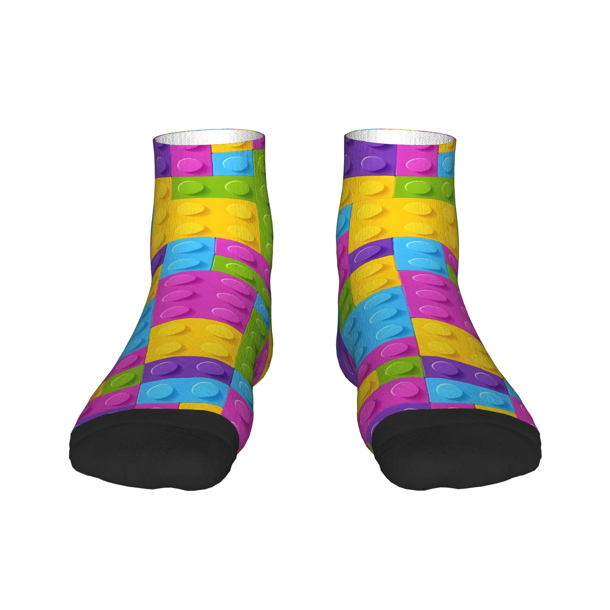 Pastel Rainbow Building Blocks Pattern Socks Spring  Ankle Socks Casual Couple Breathable Socks Graphic Cycling Anti Skid Socks