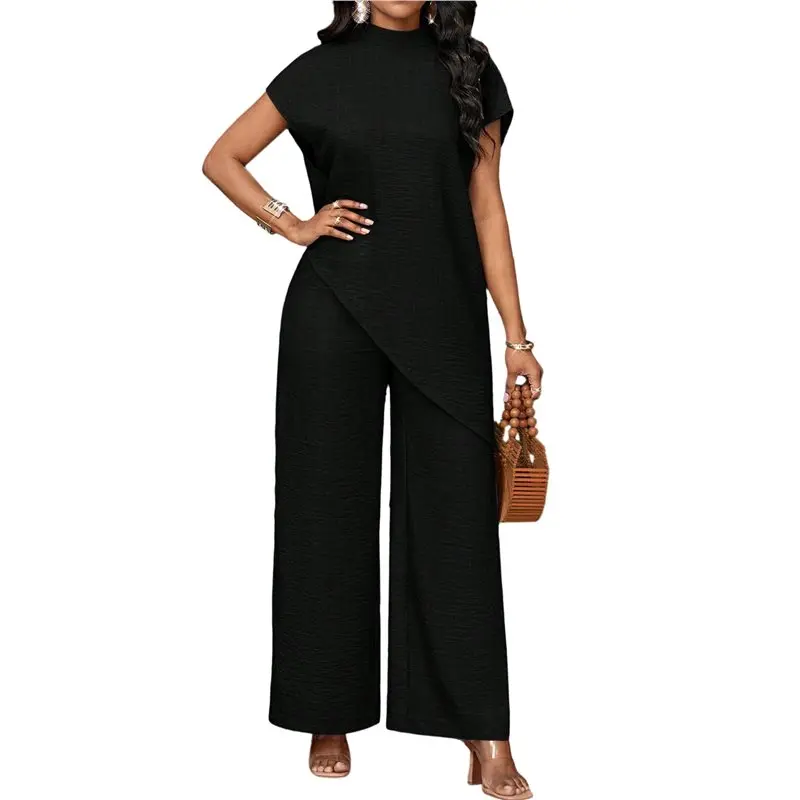 

CYL-Women 2 Piece Outfits Asymmetrical Top Wide Leg Pants Matching Sets
