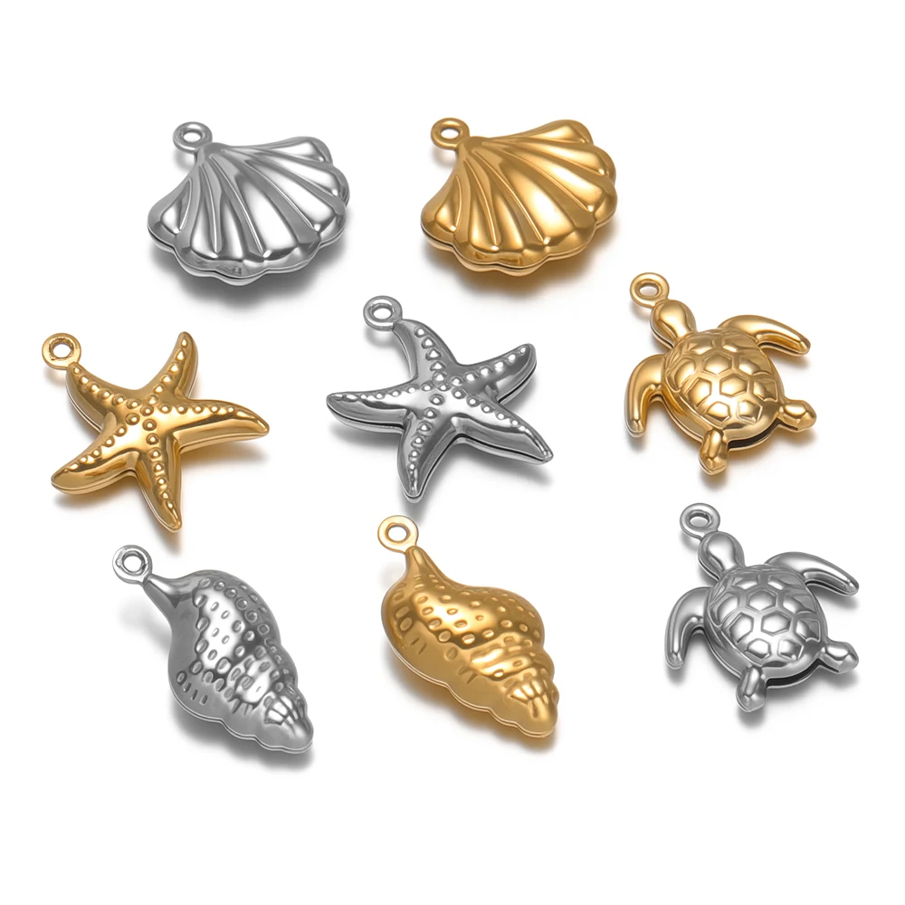 20pcs Hollowed Stainless Steel Marine Starfish Charms Cute Turtle Shell Pendants for DIY Necklaces Bracelets Jewelry Making