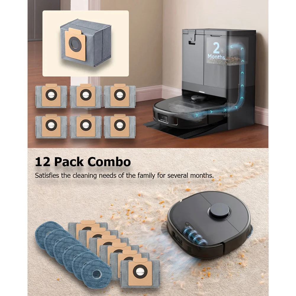 SANQ 12-Pack روبوت فراغ استبدال الملحقات استبدال أكياس الغبار ومنصات الممسحة ل Eufy X10 Pro Omni