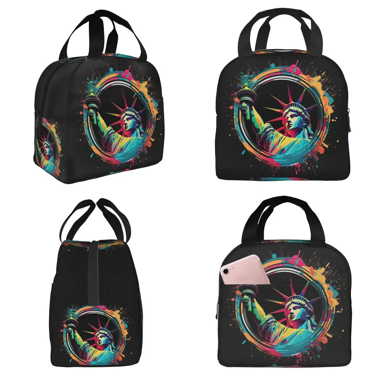 Statue Of Liberty Graffiti Print Insulated Lunch Bag for Kids School Cooler Thermal Food Box Tote Portable Lunch Boxes Container