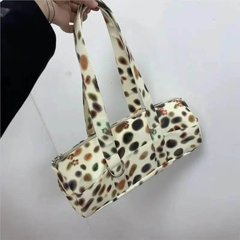 Korean Colorful Polka Dot Shoulder Bags Women Cylinder Zipper Handbag Ladies Unique Versatile Fashion Commute Crossbody Bag 2025