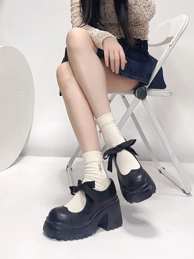 Five Pointed Star Y2k Lolita Girls' Shoes Retro Thick Heel Mary Jane Shoes Round Toe Jk Strap Single Shoe