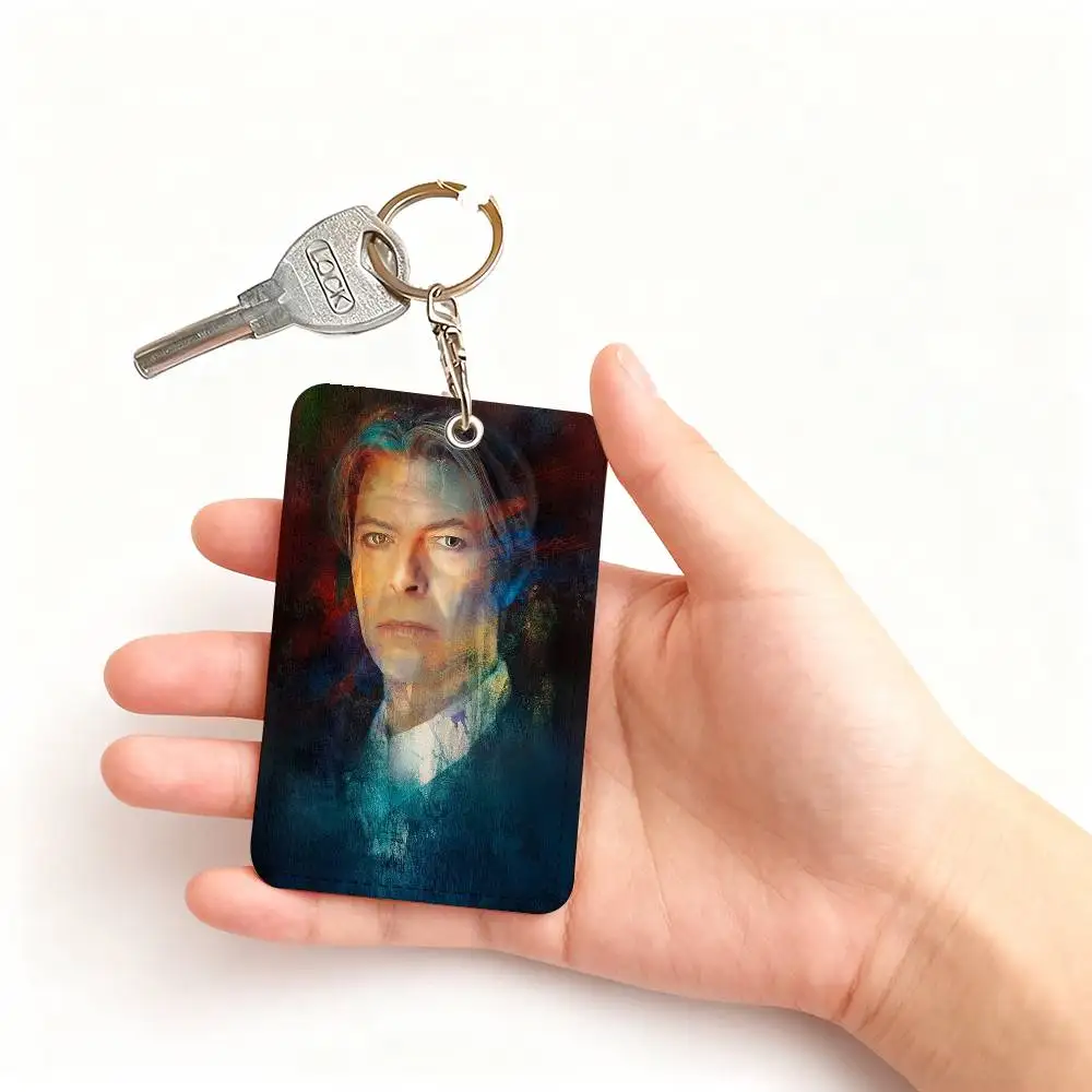 H-DAVID-BOWIE 1 Card Holder, Leather Card Storage Box, Key Chain, Access Tag Holder, ID Card Holder, Key Chain